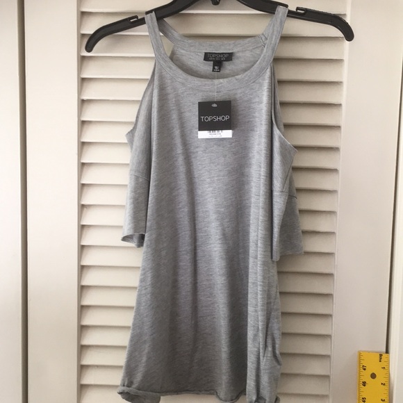 TOP SHOP Grey off shoulder Tee - Picture 2 of 3
